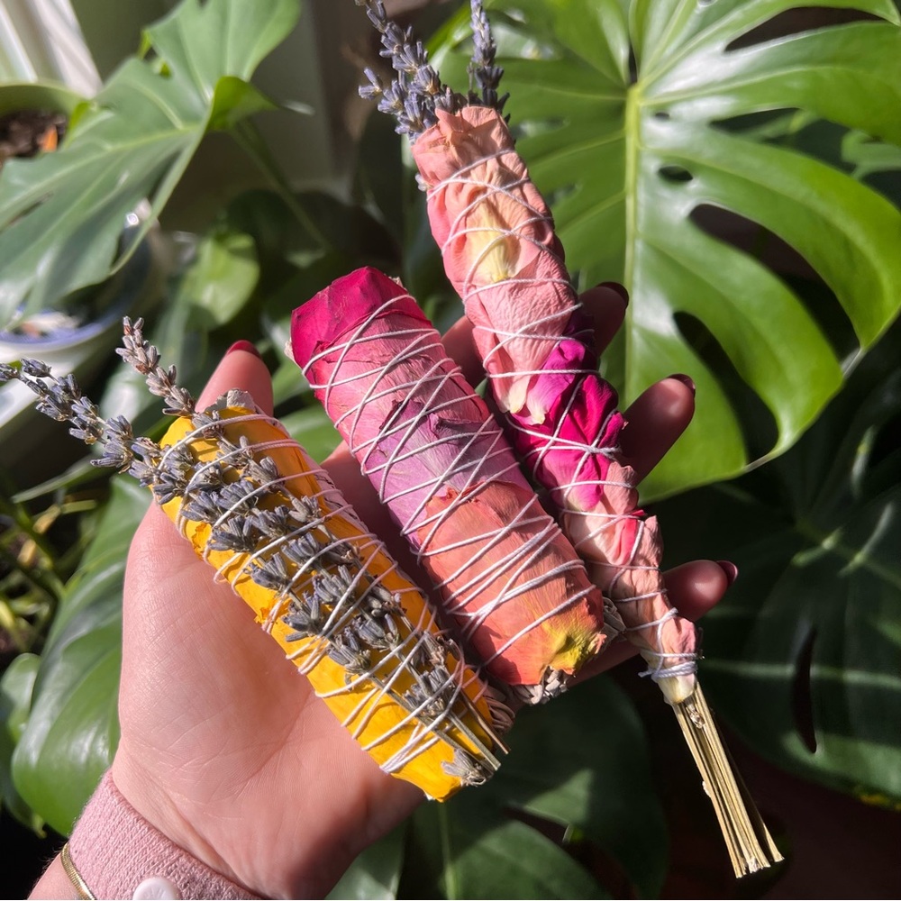 NEW Handcrafted Rose Petal White Sage Smudge Sticks